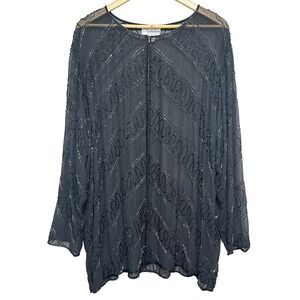Vintage Sheer Beaded Open Jacket Blouse‎ Womens 3X Plus Size Cocktail Party Chic